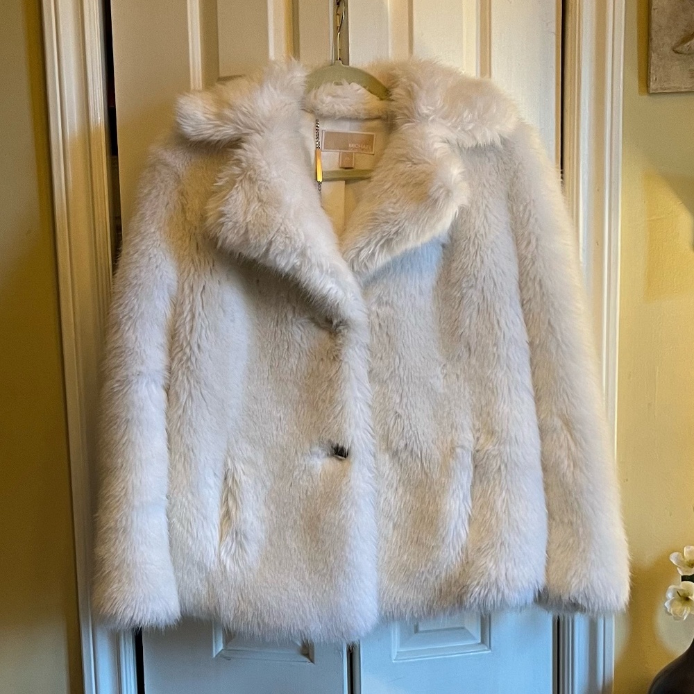 Michael Kors White Faux Fur Coat